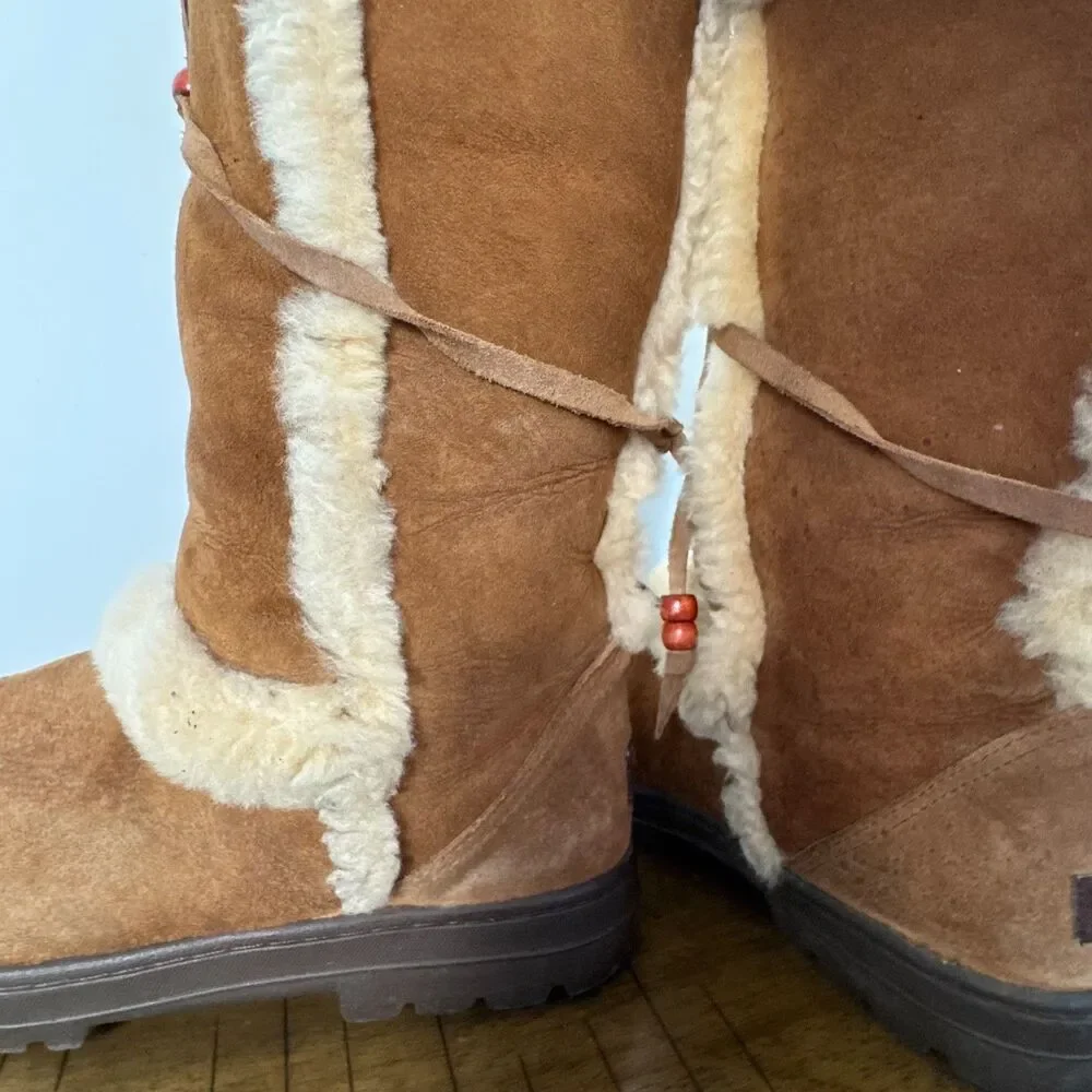 UGG Australia Womens 9 Chestnut Sheepskin Tall Boots Boho Rare Vintage